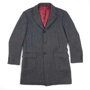 Hackett Men’s 44 XL Tweed Overcoat Herringbone Wool Grey Coat Made in Italy - Picture 1 of 22