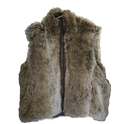 Chaleco reversible resistente a la intemperie de piel sintética bolsillos con cremallera completa marrón talla L Foto 1 de 4