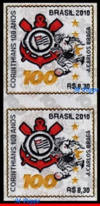 3146 BRASIL 2010 *INUSUAL*, SELLO EN TELA, CLUB CORINTIOS, FÚTBOL, PAR MNH - Imagen 1 de 2