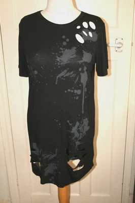SIZE 16 BLACK & GREY STRETCHY LONG TUNIC WITH TEARS/ HOLES - Image 1 of 4