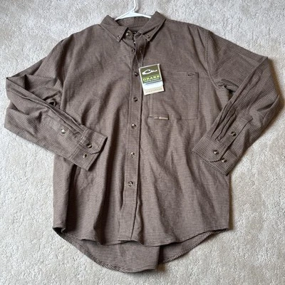 NWT Drake Waterfowl Autumn Brushed Twill Houndstooth  Flannel Shirt Medium Khaki - Image 1 of 4