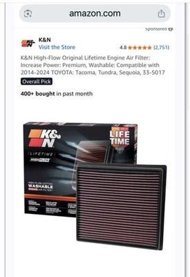 Filtro de aire K&N Toyota Tundra  Foto 1 de 4