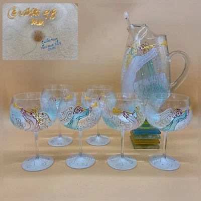 НОВАЯ уникальная ручная краска Smithereens Vikki 98 Angels кувшин мешалка 6 бокалов вина - Изображение 1 из 4