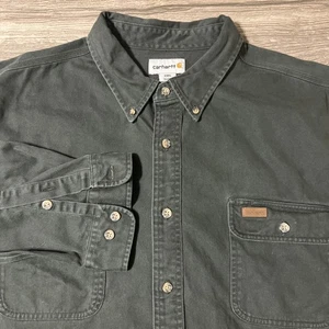 Carhartt S09 MOS Heavyweight Canvas Button Up Green Work Shirt, Size 2XLT Tall - Picture 1 of 8