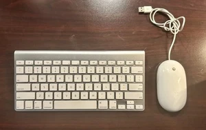 Apple A1314 Wireless Silver Slim Mini Keyboard laptop iMac & Wired Mouse - Zdjęcie 1 z 5