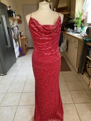 ROBE DE SOIREE LONGUE ROSE VELOUR - Taille L (petit L) - Photo 1/4