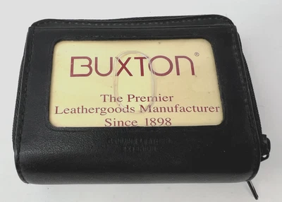 Cartera de cuero genuino Buxton con cremallera alrededor negra acordeón cambio cartera inserción de identificación Foto 1 de 4