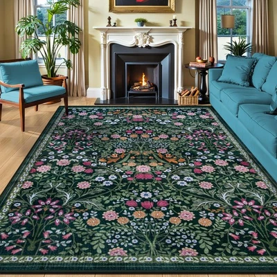 8x10 Area Rugs for Living Room: Floral Washable Rug Vintage Large Soft Boho - Image 1 of 4