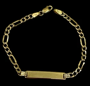 Brazalete de cadena ID Figaro de oro amarillo macizo de 14 k de 6 pulgadas - Imagen 1 de 4