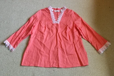 Nuevo sin etiquetas Top para mujer-LUCY & LAUREL-túnica de encaje de lino coral 3/4 slv Resort-1X Foto 1 de 4