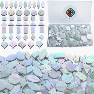 ILLUCKAI 7 Shapes Iridescent Glass Mosaic Tiles for Crafts, White - Picture 1 of 6