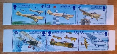 Alderney Mint Stamp Strips. 1939/45 Chief Test Pilot. 1936 UK-Cape- UK Record. - Image 1 of 3