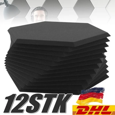 MARKENLOS 12 Stück Hexagon Akustikplatten Selbstklebend Hohe Dichte Schallabsorber 30x26cm