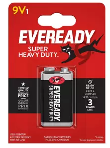 9V Battery Eveready Energizer Super Heavy Duty 9V -6F22 ZINC CARBON - Picture 1 of 1