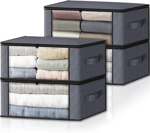 Foldable Storage Box 4-Pack w/ Clear Window & Handles for Clothes - Picture 1 of 7