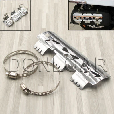 Silver Chrome Skull Metal Exhaust Heat Shield Guard Motorcycle Motorbike Bike - Image 1 of 4