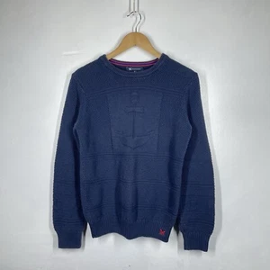 Crew Clothing Jumper Mens S Navy Blue Fisherman Anchor Cotton Knit Nautical - Picture 1 of 15