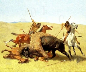 ANTIQUE REPRO FREDERICK REMINGTON 8X10 PHOTOGRAPH PRINT INDIAN BUFFALO HUNT - Picture 1 of 1