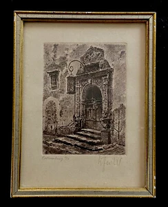 Bastante Antiguo Original Aguafuerte Rothenburg Tauber Tor Firmado Willi Leñador - Bild 1 von 6