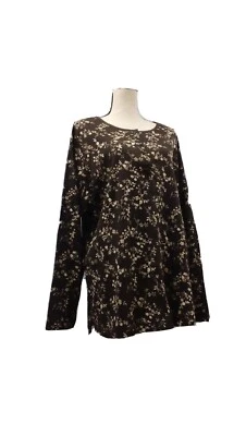 Novo! Camisa feminina outono inverno manga longa XL floral marrom quente  - Imagem 1 de 4