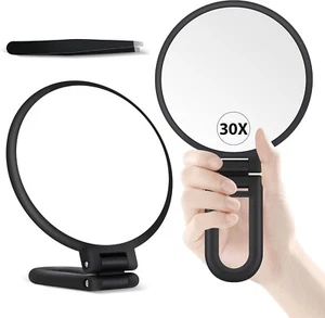 30X Magnifying Hand Mirror – Double-Sided Folding Travel Makeup Mirror - Picture 1 of 6