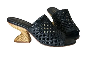 PALOMA BARCELÓ Runny Woven Slip On Sandals Navy Leather 38 Casual Coastal Office - Picture 1 of 11