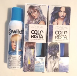 Lot Of 3 Blue Semi-permanent And Temporary Hair Colors L'Oreal And B Wild - Picture 1 of 2