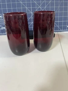 Vintage Ruby Red Roly Poly 5” Drinking Glass Set 2- 12 oz Anchor Hocking - Picture 1 of 2