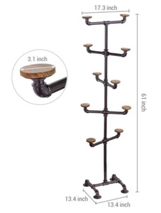 Industrial Metal Pipe Hat Purse Rack Black with 10 Round Rustic Wood Hangers - Picture 1 of 3