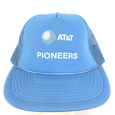 Vtg AT&T Pioneers Cap Spell Out Logo Mesh Foam Snapback Trucker Baseball Dad Hat - Image 1 of 4