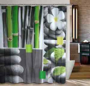 Modern Zen Floral Bamboo Stones Wellness Spa Waterproof Bath Shower Curtains DIY