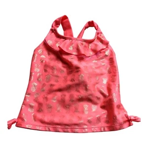 Girls Swim Top by Real Love, Size 6-6x, Coral w/Gold Pineapples - Picture 1 of 2