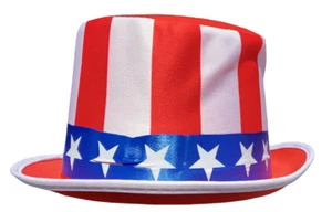 PATRIOTIC TOP HAT Red White Blue Stars Stripes USA Flag Adult 4th July Uncle Sam - Picture 1 of 7