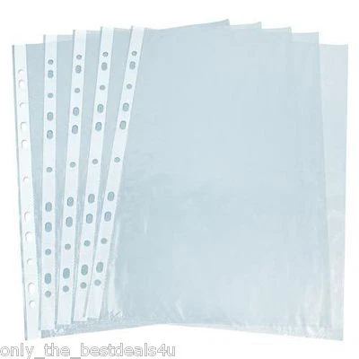 A4 Clear Plastic Poly Punched Pockets Strong Filing Wallets Sleeves - 55 MICRONS - Image 1 of 4