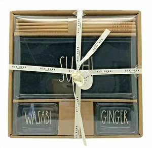 Juego de Sushi Negro Rae Dunn Wasabi Jengibre Dip Cuencos Palillos Bandeja para Servir Plato - Imagen 1 de 6