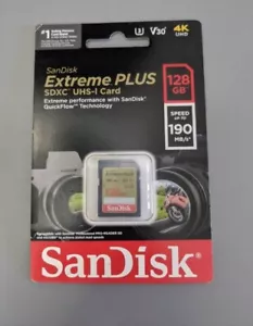 SanDisk Extreme Plus SDXC UHS-I Card (128GB) 190 MB/S SPEED - Picture 1 of 2