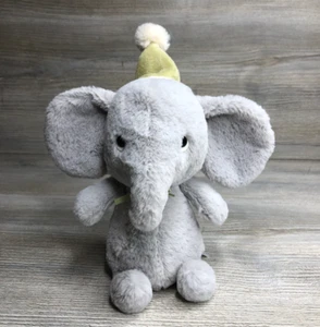JELLYCAT Jollipop Gray Elephant 10” Plush Lovey Green Bow Pom Pom Hat - Picture 1 of 4