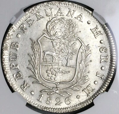 1826 NGC AU 55 Peru 8 Reales Lima Standing Liberty Silver Coin (22090403D) - Image 1 of 4