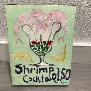 Shrimp Cocktail Painting on Canvas Original Art 6” x 8.5” - Picture 1 of 5