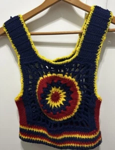 BOHO Hippie Vintage Handmade Crochet Granny Purple Flower Vest Tank Small - Picture 1 of 11