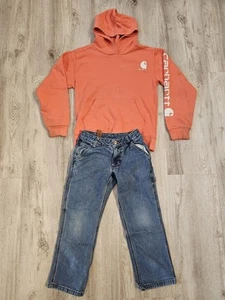 Carhartt Youths Denim Jeans & Orange Hoodie, Size 8 - Picture 1 of 13