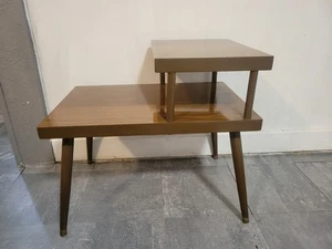 Vintage 2 Tier Side Coffee End Table Formica Faux Wood Mcm Mid Century Euc  - Picture 1 of 15