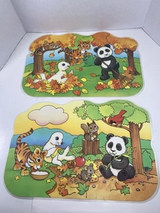 2 Vintage 2-seitige Kinder Tischsets Kunststoff laminiert Tiere Aktivität Rückseiten " - Bild 1 von 14