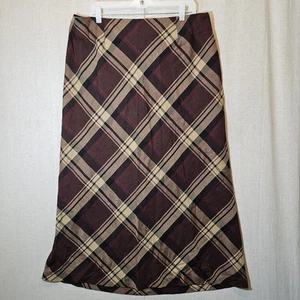 Liz Baker Tall braun hellbraun rot kariert Rock Maxi Knöchel A-Linie Vintage Größe 20T 90er - Bild 1 von 9