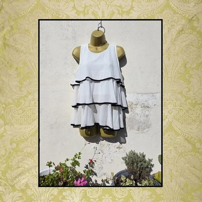 New Look Size 12 White Tiered Feminine Cottagecore Steampunk Sleeveless Blouse - Image 1 of 4