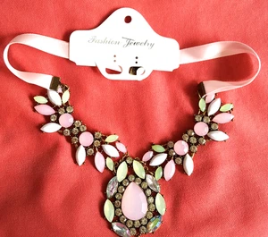 New by  Fashion Jewelry Necklace Pink  Ribbon Closure Multicolor Acrylic Beads - Picture 1 of 12