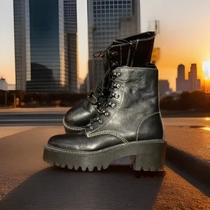 Bota de Combate Madden Girl Hawke Suela con Cordones 6.5M Negra Cremallera Y2k Grunge - Imagen 1 de 4