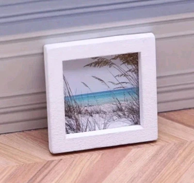 Dollhouse Miniature Framed Dunes Reedson The  Beach Picture 1.25" White Frame - Image 1 of 2
