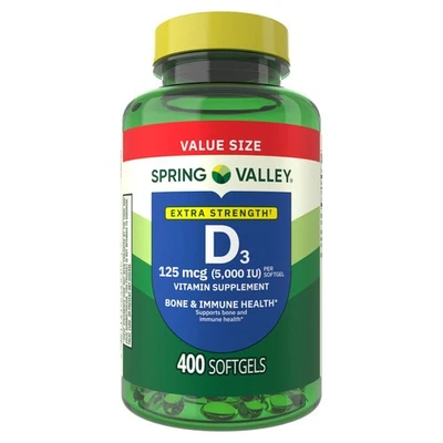 Spring Valley Vitamin D3 Softgels, 125 mcg per Softgel, 5,000 IU, 400 Count - Image 1 of 4