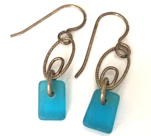 Vintage Ohrringe 925 STERLING SILBER Ohrhänger blau Meer Glas Schmuck Konvolut y - Bild 1 von 3